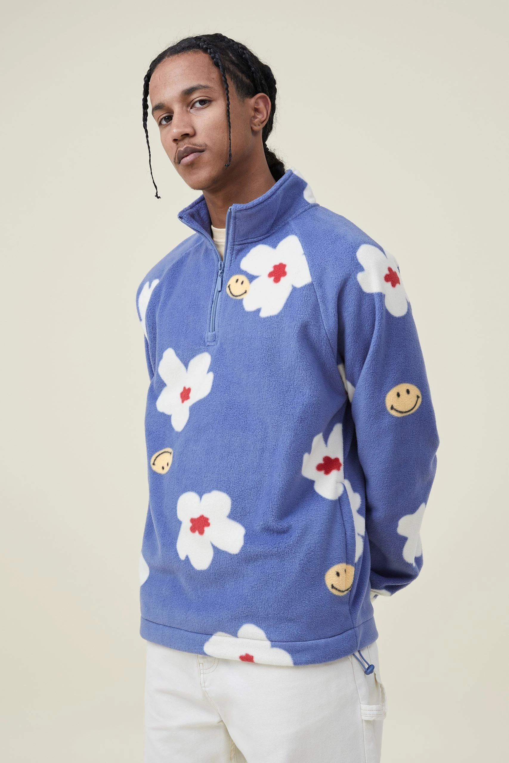 Cotton On Men Smiley Polar Fleece Quarter Zip