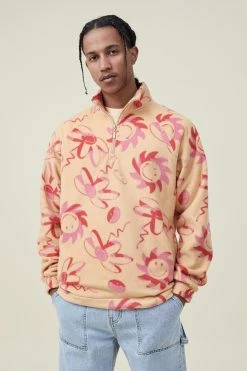 Cotton On Men Smiley Polar Fleece Quarter Zip