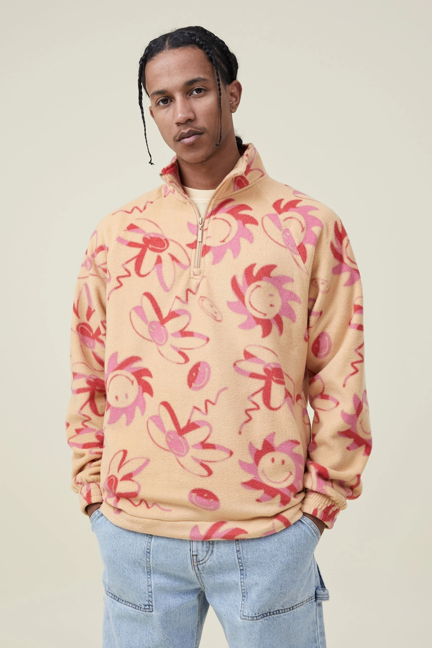 Cotton On Men Smiley Polar Fleece Quarter Zip